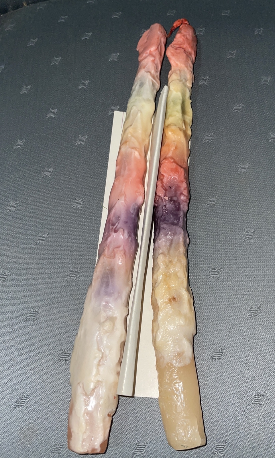 Vintage 1970s Colorful Multi-Color Drip EIKA Candles 11.5”, W/Stand, Germany