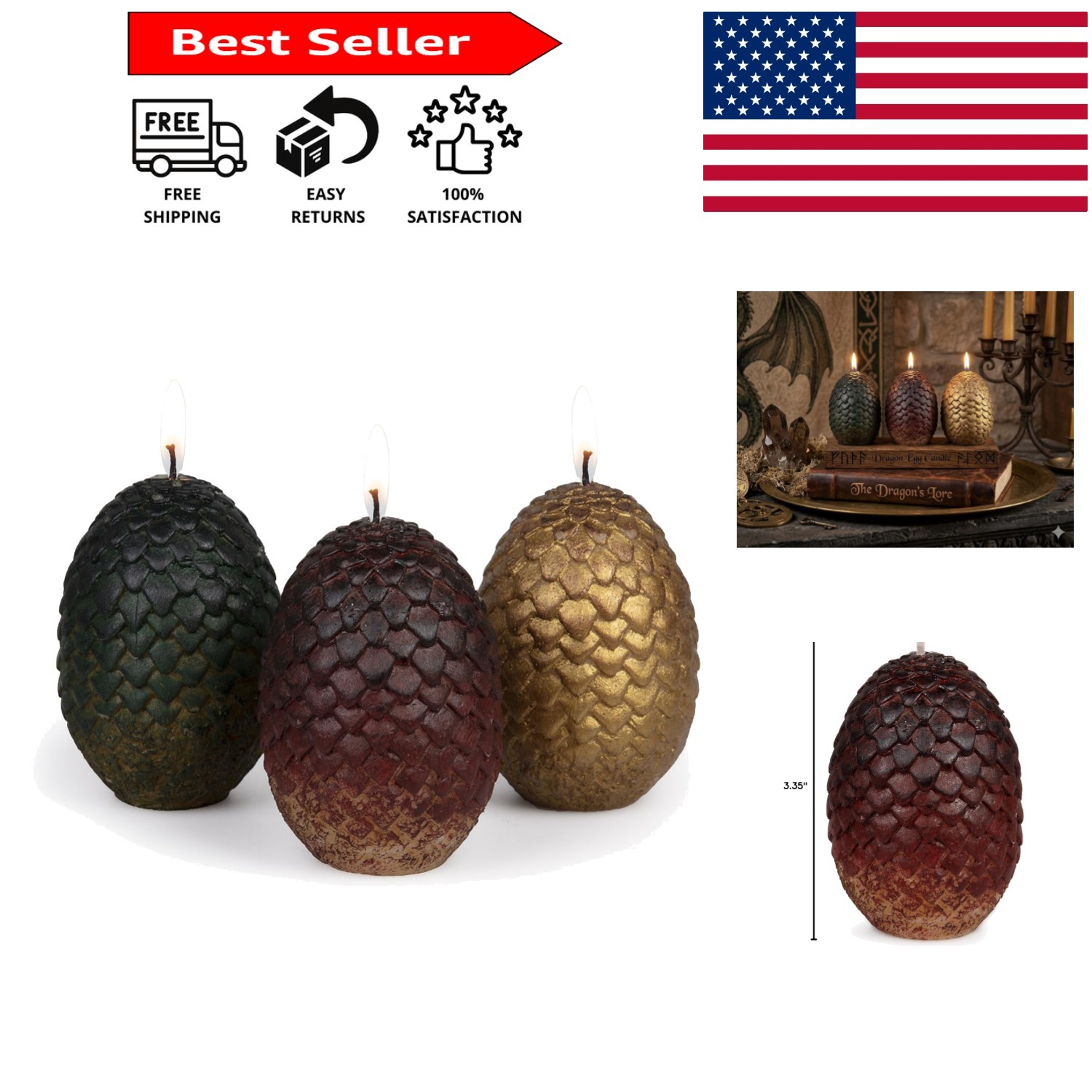 Intricately Designed Dragon Egg Candles – 3 Count Set for GoT Fans, Gift-Ready!