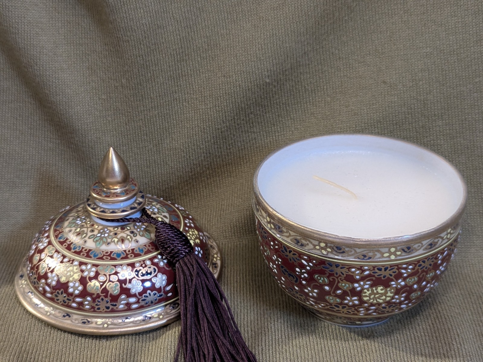 HTF Pottery Barn Scented Candlepot Hand Painted Urn Thailand NIB