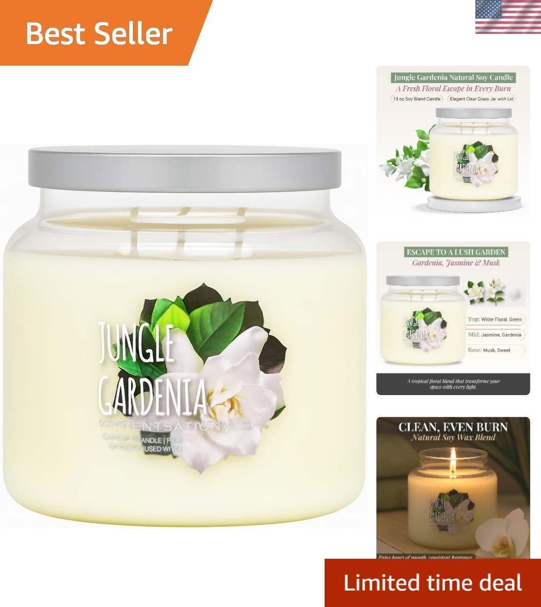 Jungle Gardenia Candle – Large 19 Oz Jar Candle with Natural Soy Blend – Gard…