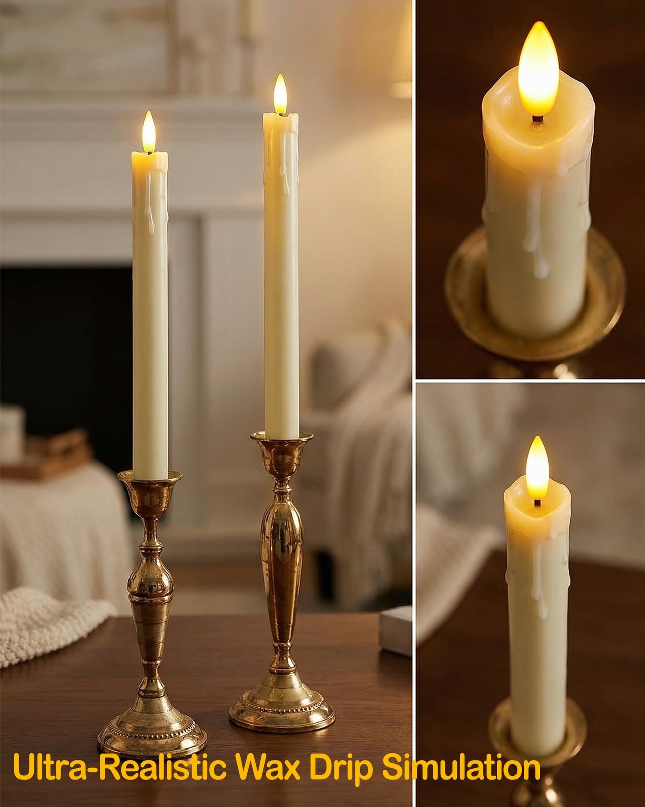 Gmnee 9.6″ Taper Rechargeable Candles Remote And Timer, Ivory FT001