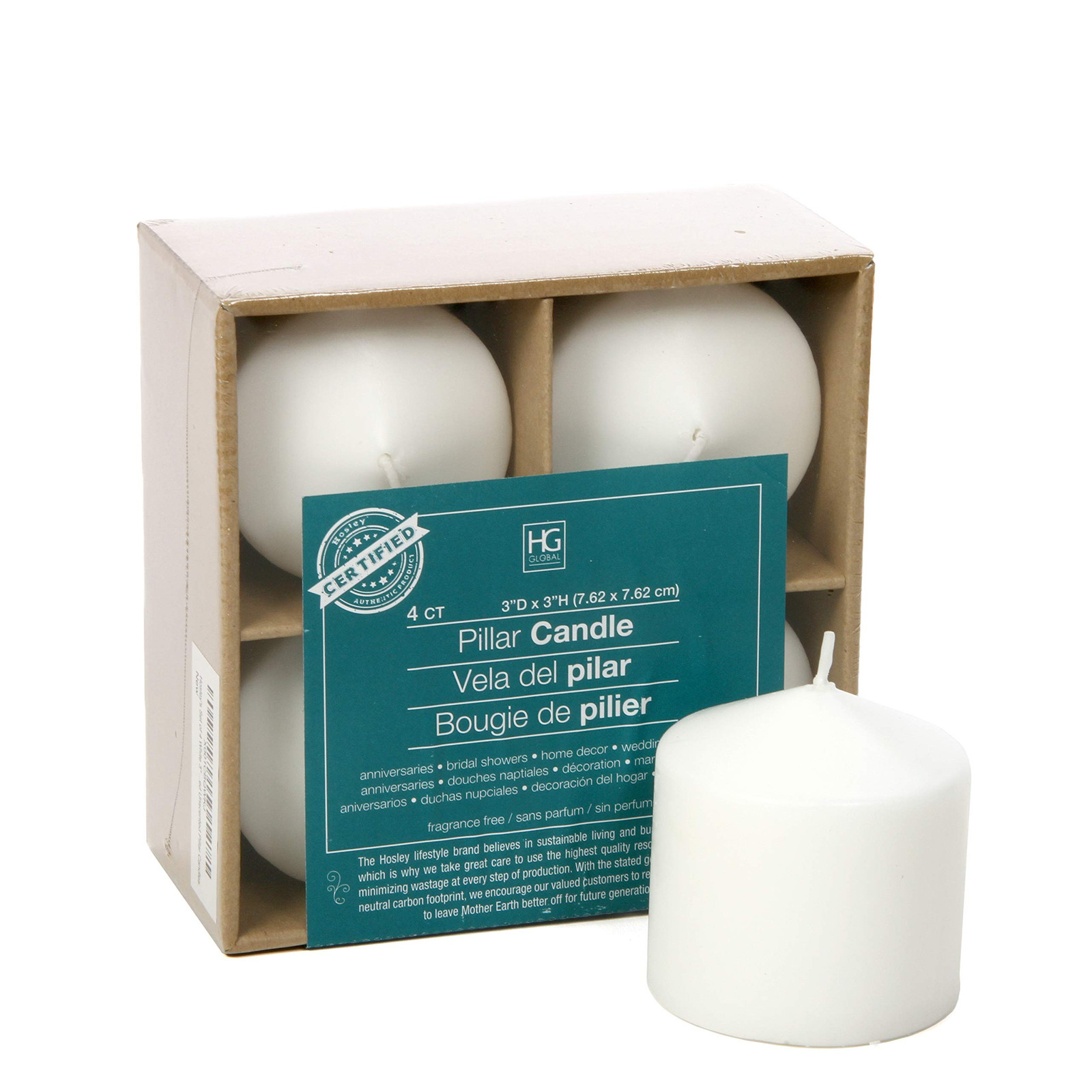 ‘s Set of 4, 3 Inches High, White Unscented Pillar Candles