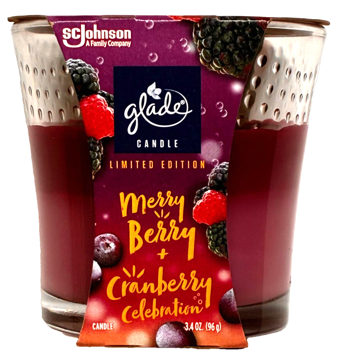 SET OF 2 Glade Limited Edition Candle Jar Merry Berry + Cranberry 3.4oz