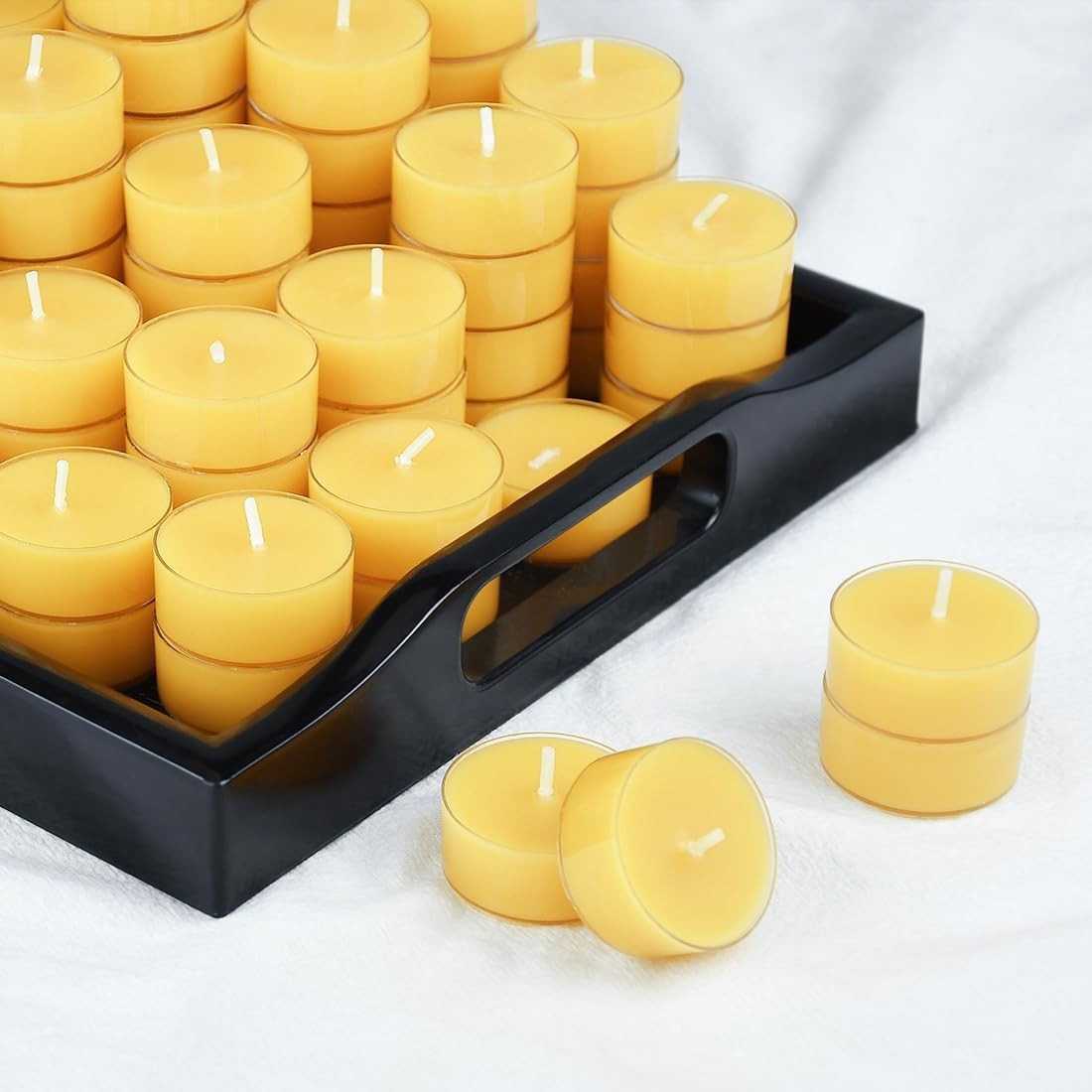 100 Pack Pure Beeswax Tealight Candles – Natural Unscented, Clean Burning, 4-Hou