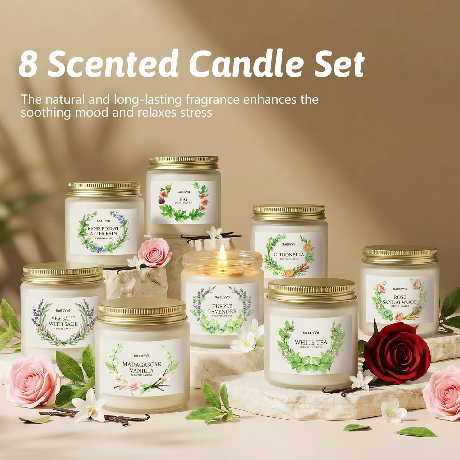 8 Pack Scented Candles for Home,28Oz Crystal Soy Candles-200 Hour Long Lasting,A