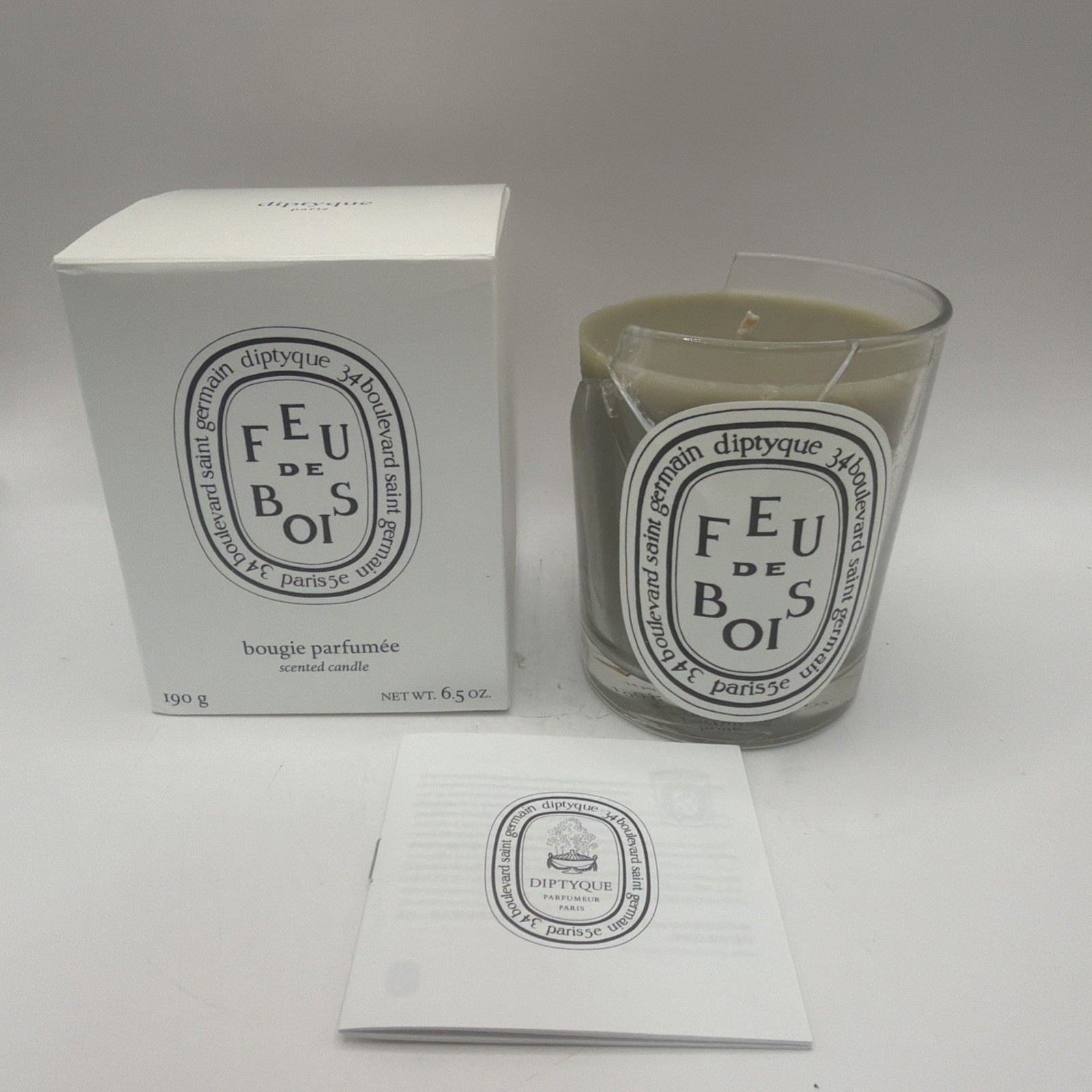 Diptyque Feu de Bois Candle 6.5 oz New Open Box Luxury Scented Candle Broken