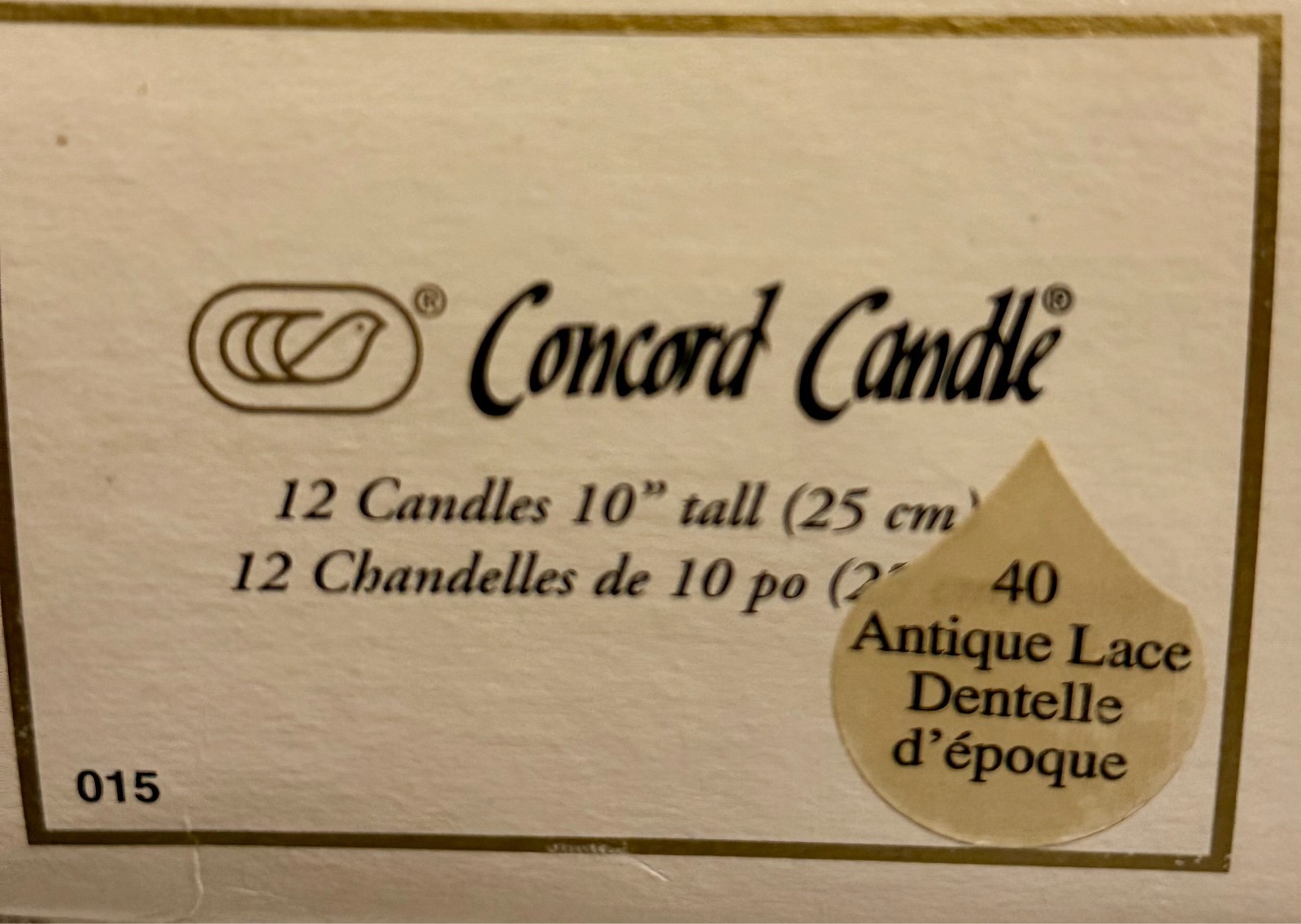 Concord 10″ “ANTIQUE LACE” Unscented Candles Set of 12 NEW OLD STOCK