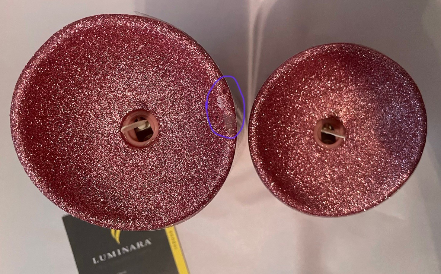 Luminara Flameless 5″ & 7″ Pink Glitter 2 pack Candle Set Timers and one remote