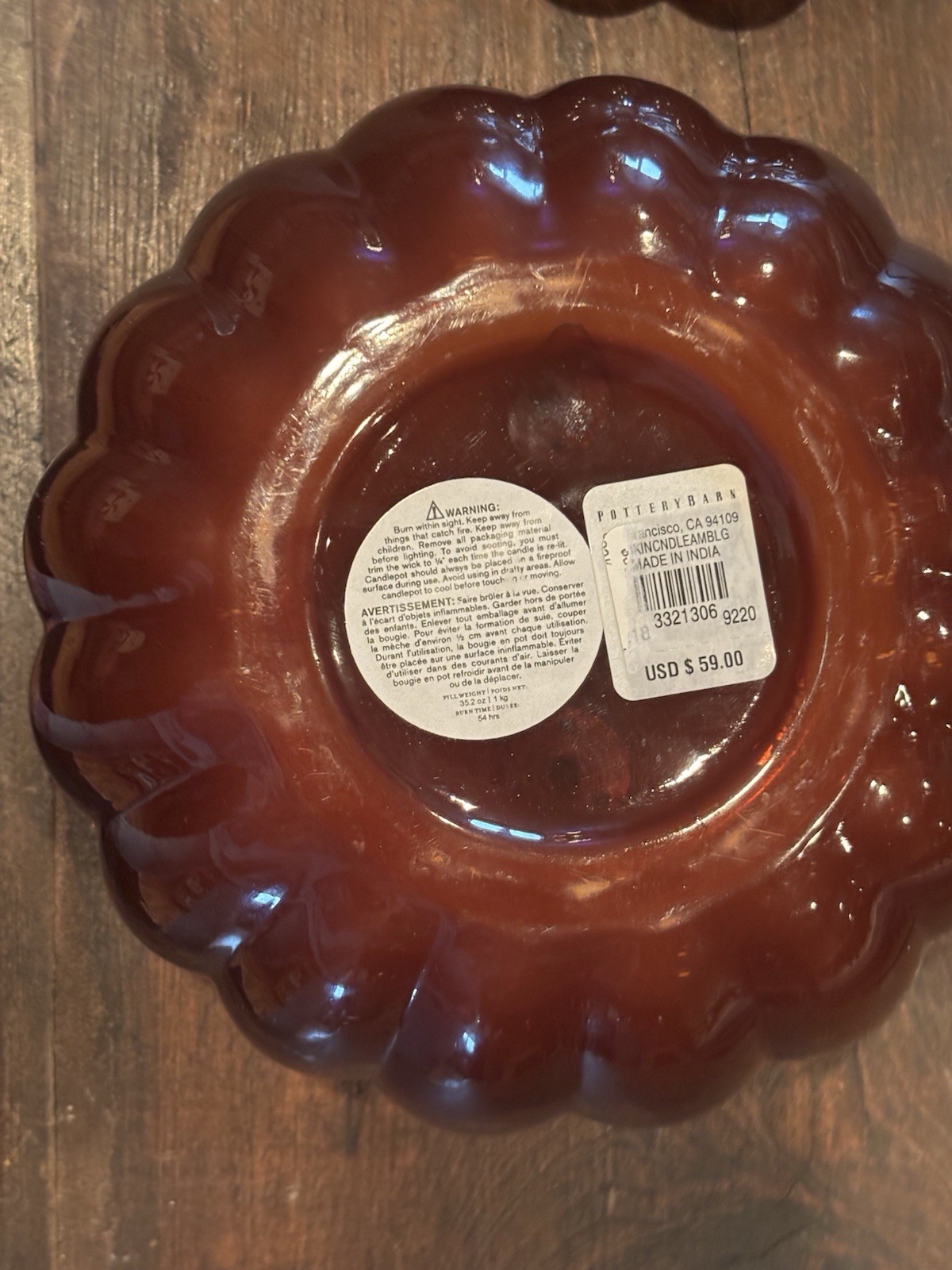 Pottery Barn Figural Amber Glass Lidded Pumpkin Harvest Spice Candle 35.2 oz NWT
