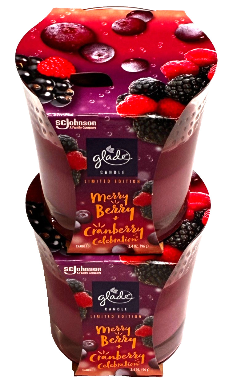 SET OF 2 Glade Limited Edition Candle Jar Merry Berry + Cranberry 3.4oz