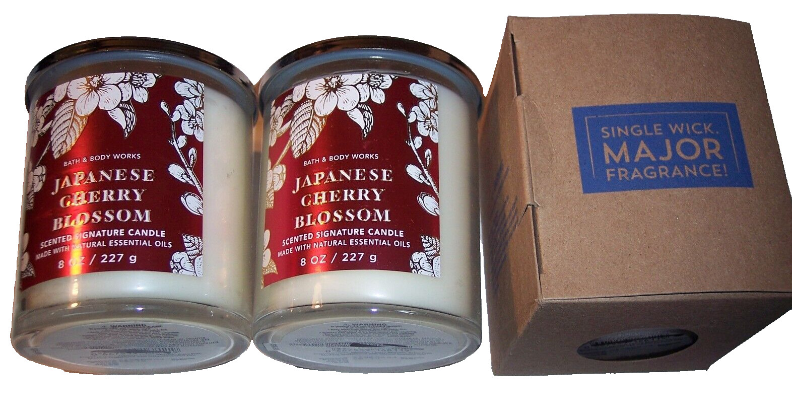 3 BATH AND BODY Single Wick Candle Japanese Cherry Blossom 8oz Jars Lot