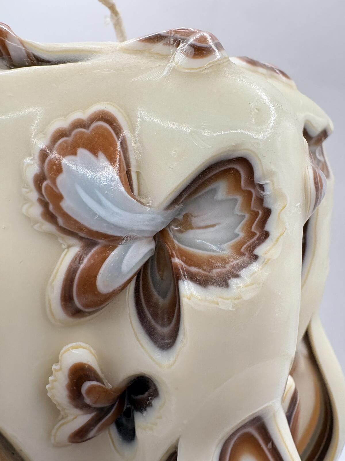 Hand Carved Layered Wax Candle Butterfly Floral Art Decor