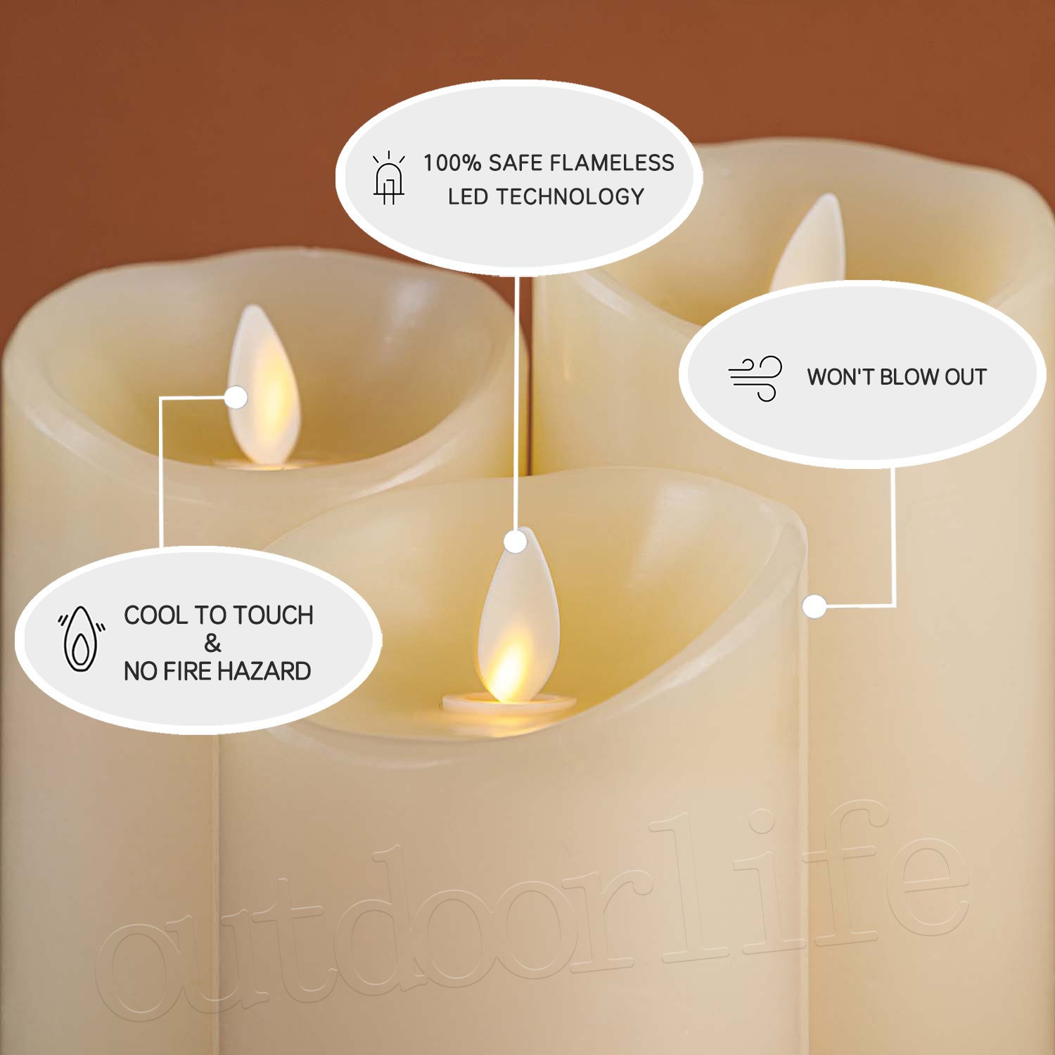 Luminara Flameless Pillar Wax Moving Wick Candles with Remote Timer Ivory 3in
