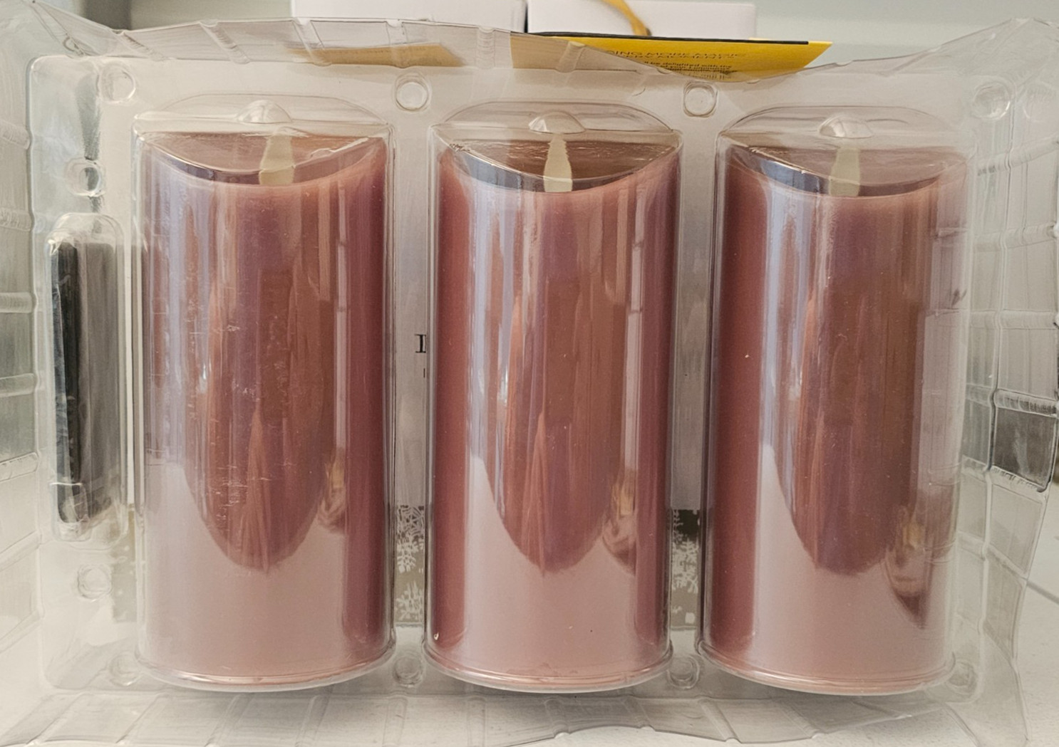 3 Pillar Candle Set Luminara 360 Degree Dusty Rose Colored Remote Ctrl 3″ X 7″