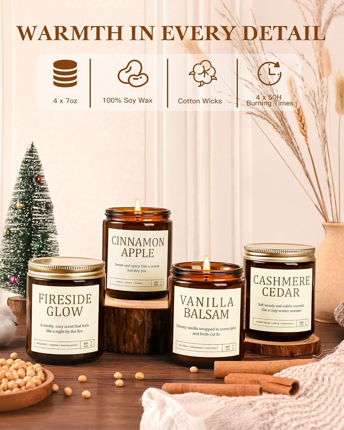 Men’s Candle Gift Set, 4 Pack Crackling Wood Wick Soy Scented Candles, 36oz M…