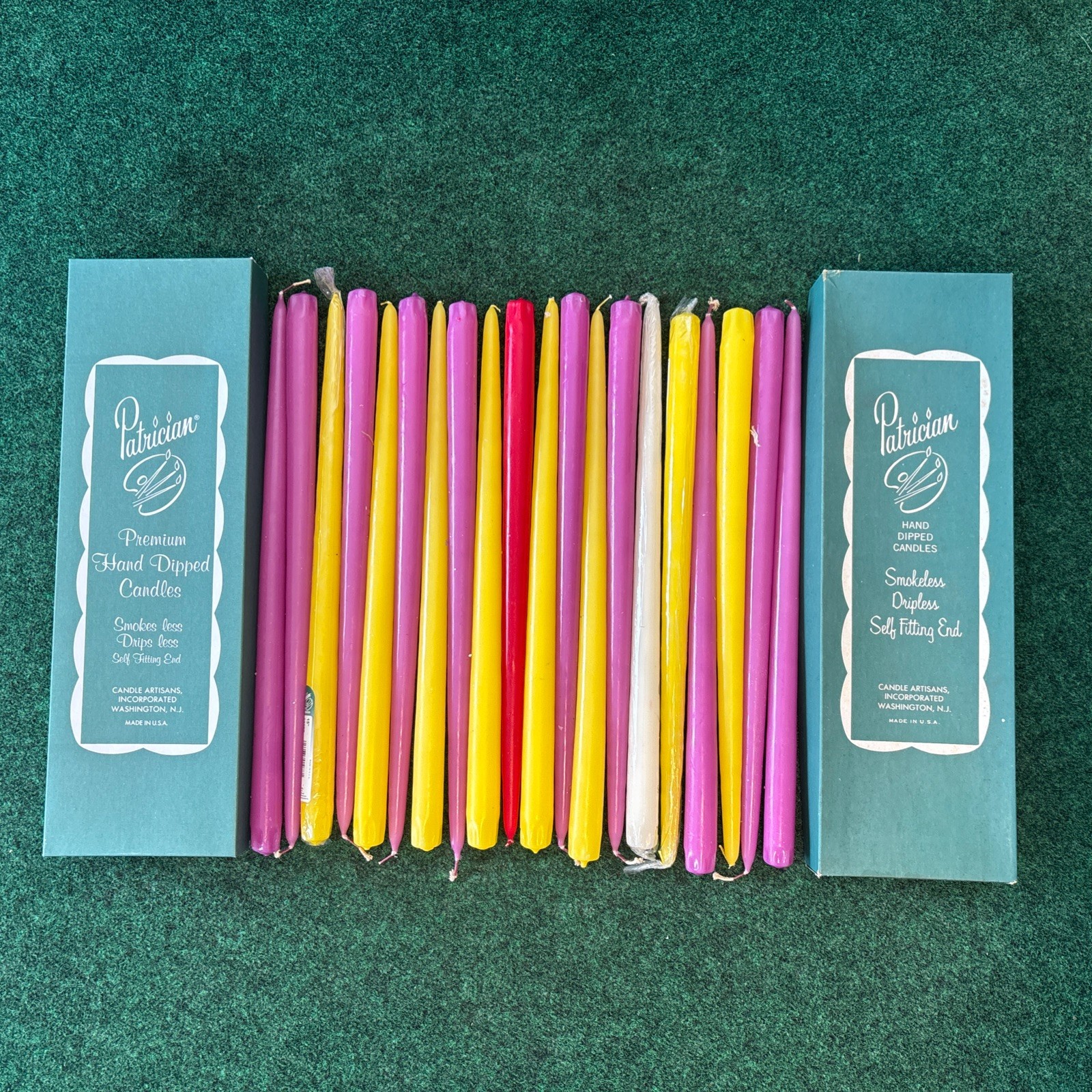 Vintage Patrician Hand Dipped Candles 15” Smokeless Dripless 20 Multi Color