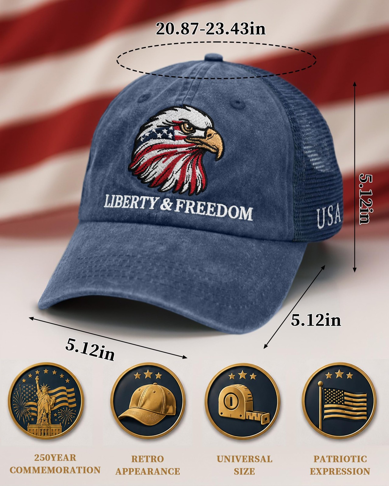 250th Anniversary Embroidered Eagle Hat for Men and Women Vintage Adjustable …