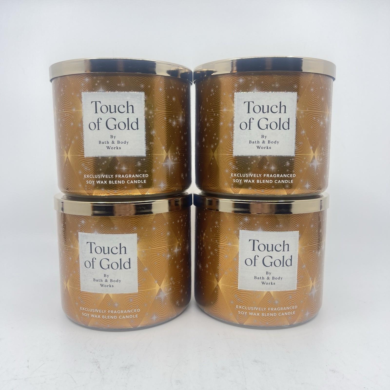 bath and body works (4 Pc) A TOUCH OF GOLD 3 Wick Candle 14.5 Oz New!