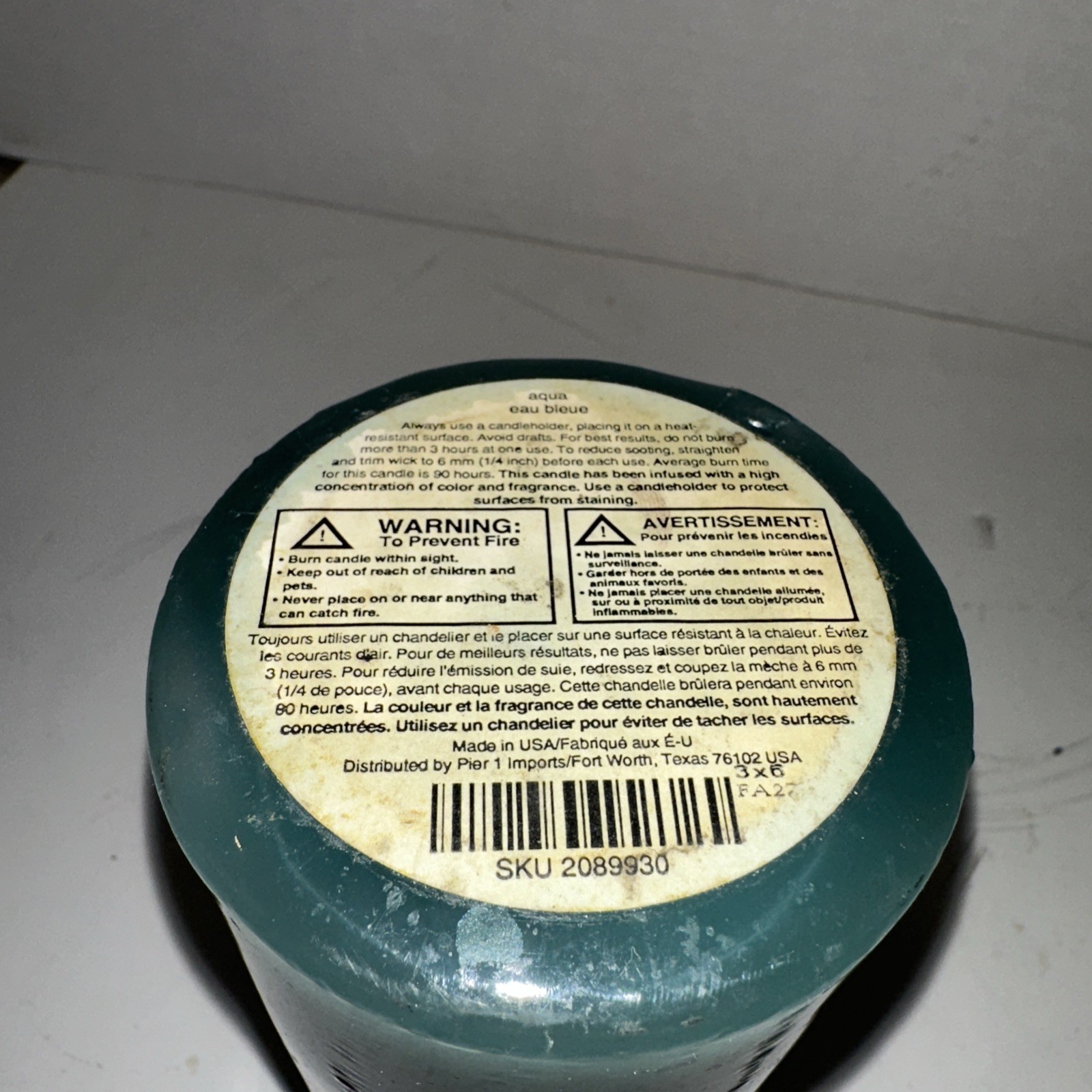 Pier 1 imports Sea Air Collection 3″x6” Scented Pillar Wick Candle Aqua Used