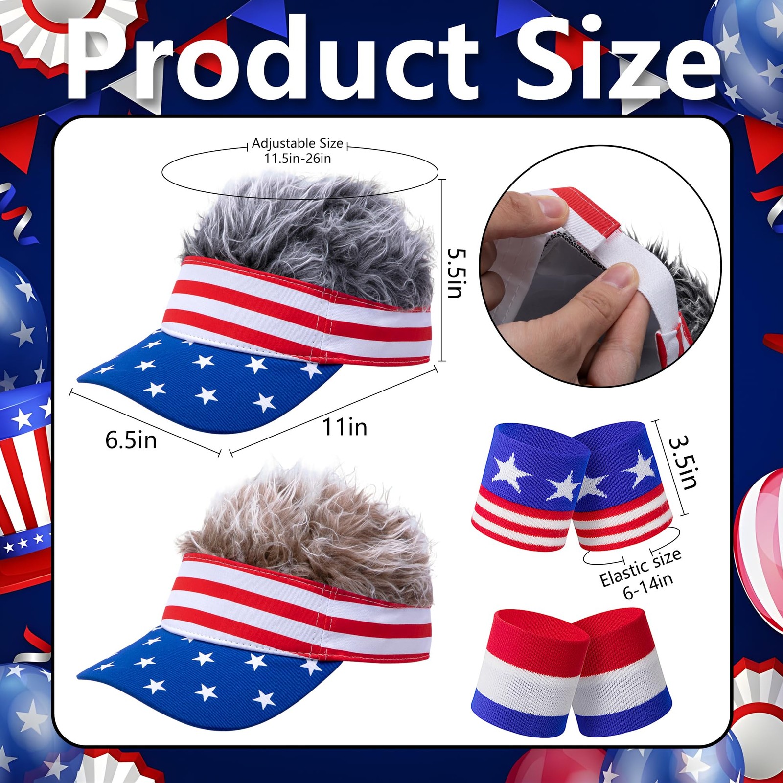 SHANGXING 2 Sets American Flag Visor Cap Wig, 4th of July Fake Hairs Visor Ha…