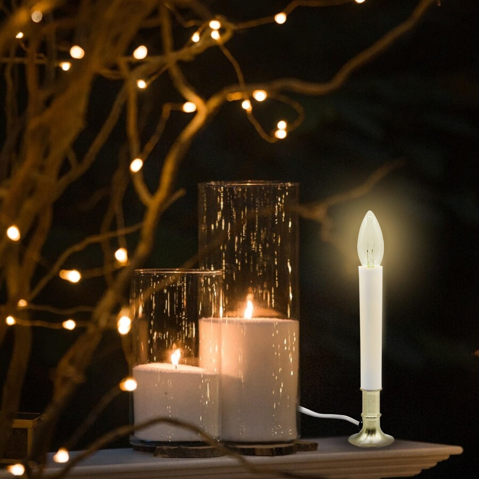 Creative Hobbies Electric Window Candle Lamp with Brass Plated Base, Dusk to
