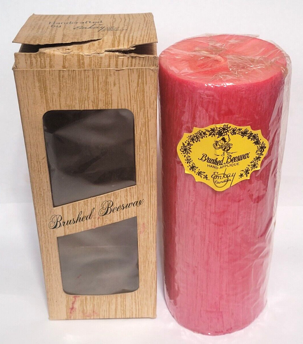 Vintage, EMKAY Brushed Beeswax Pillar Candle, 8″ x 3″, in original box…NOS