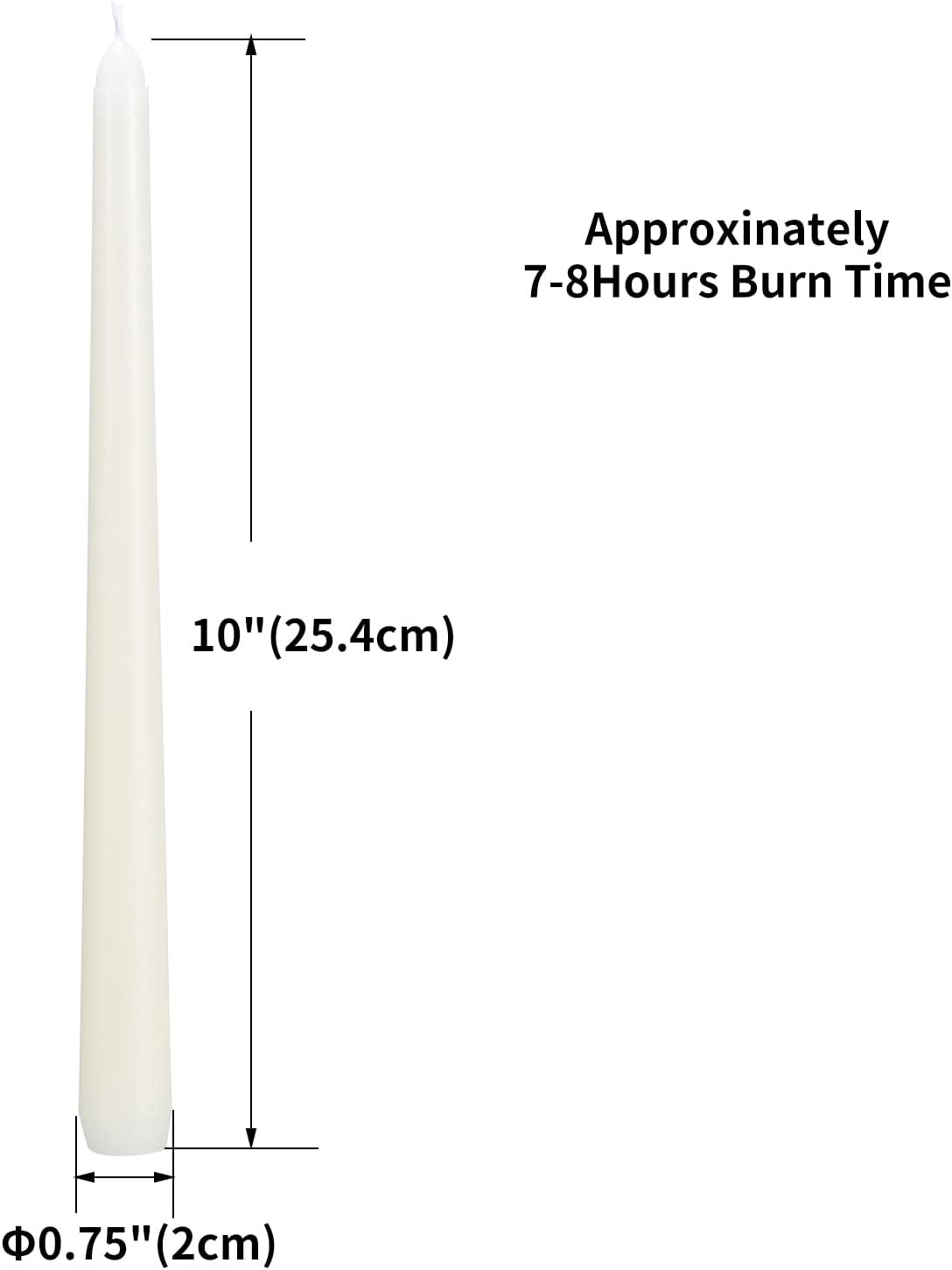 Ivory Taper Candles, Set of 20 Unscented and Smokeless 10 Inch Taper Candles