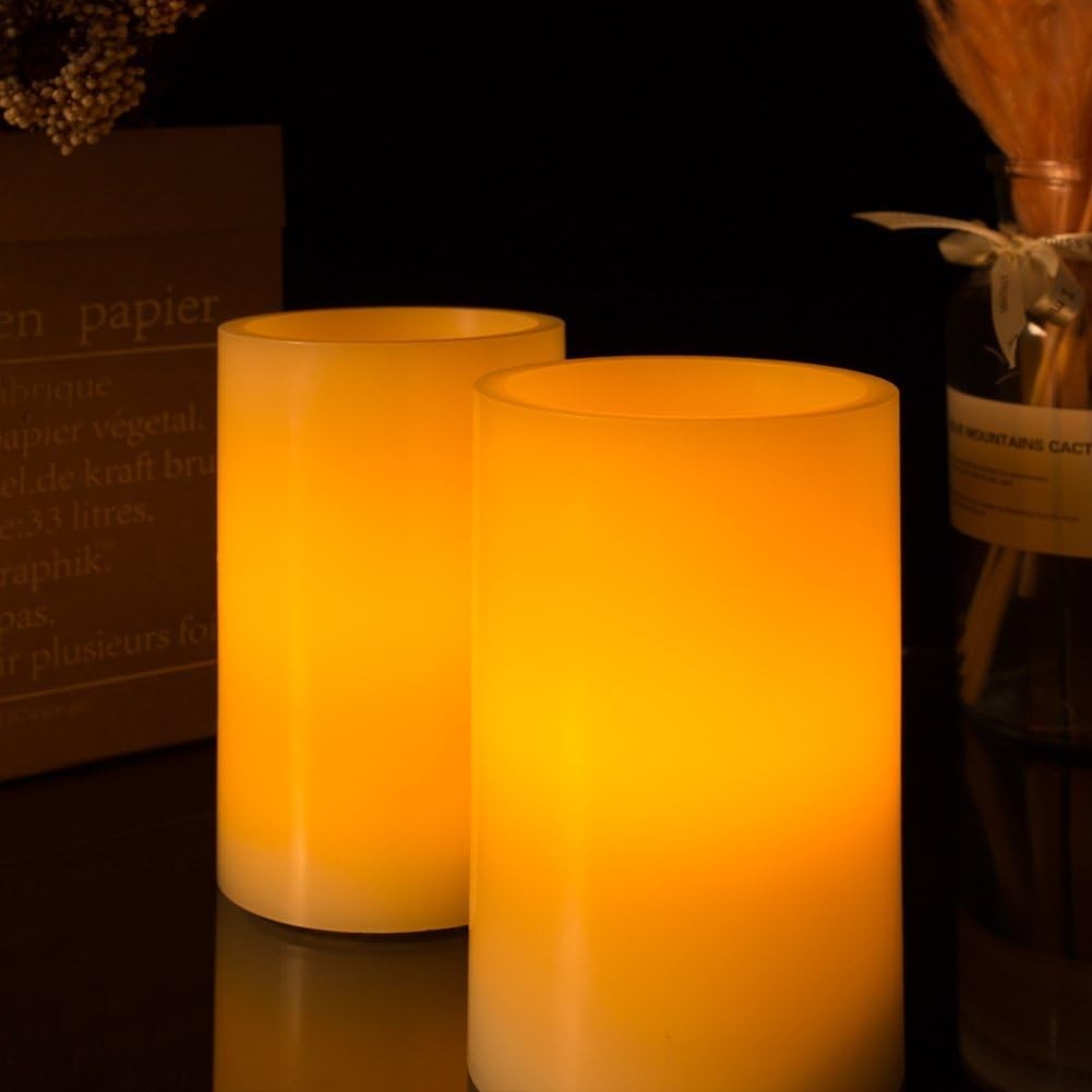Amber Yellow Flickering Flameless Candles – Dimmable & Timer-Enabled Set of 2