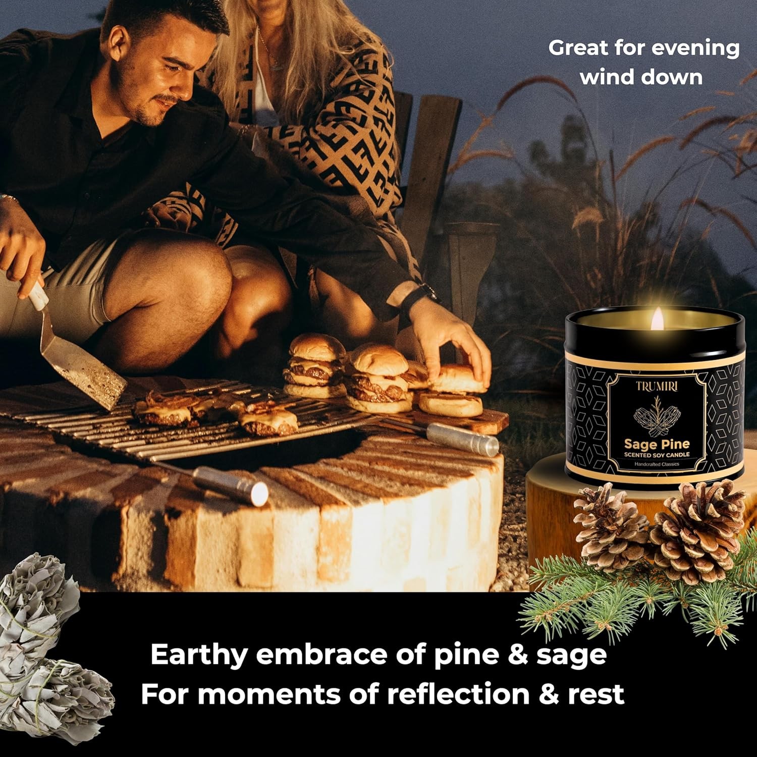 Huge Sale Pine Sage Scented Candle Soy Wax, Perfect Gift for Fall & Holidays