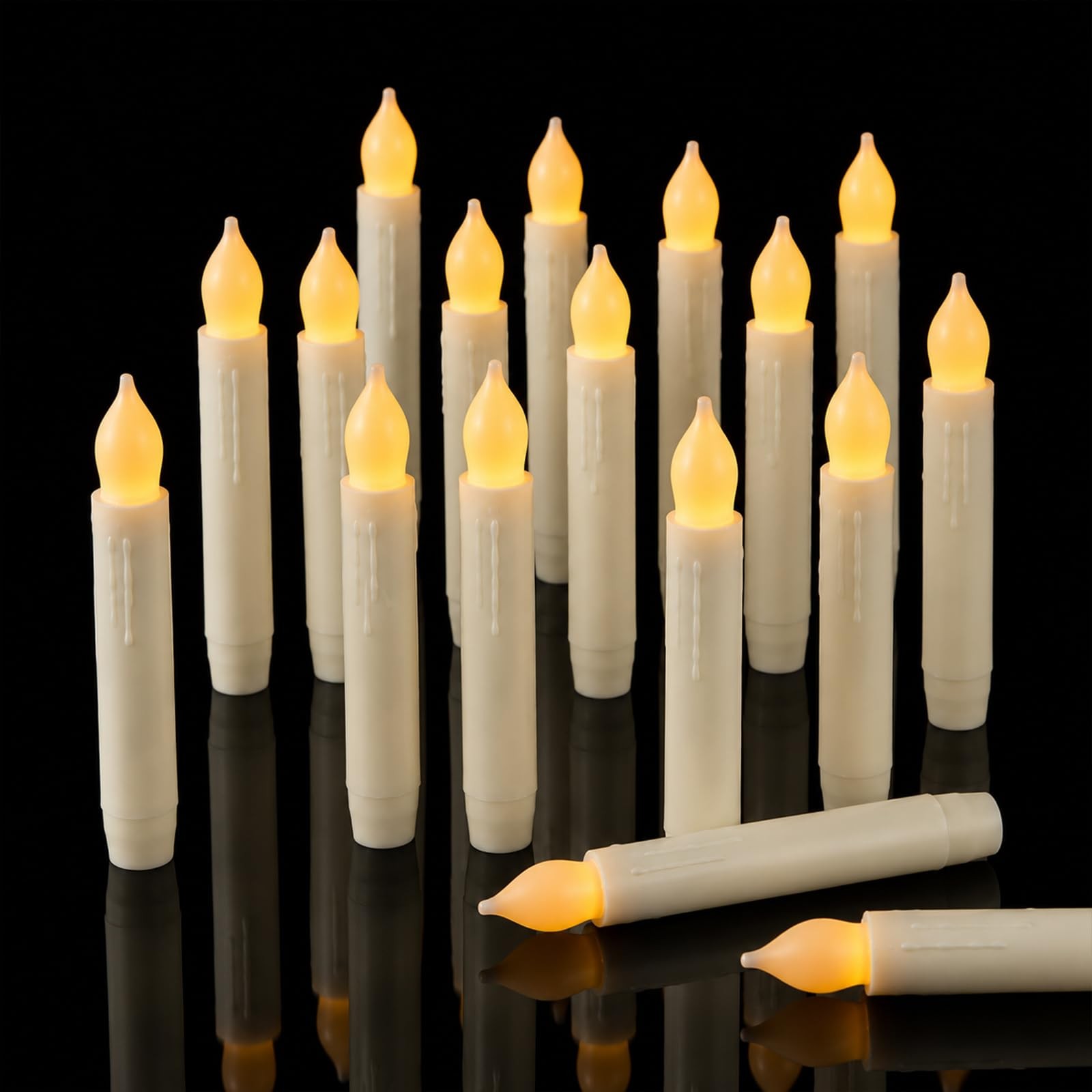 Lezonic 12 Pack Flameless Taper Candles Battery Operated Candlesticks Flickering