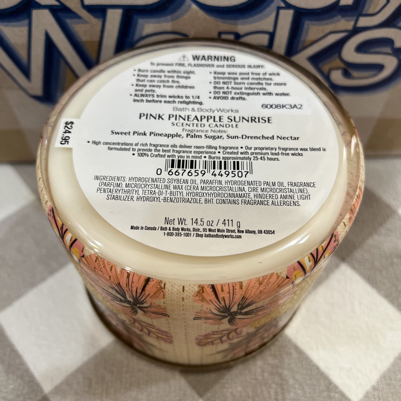 Bath & Body Works PINK PINEAPPLE SUNRISE 🍍3 Wick SCENTED Candle BURNS 25-45 HRS