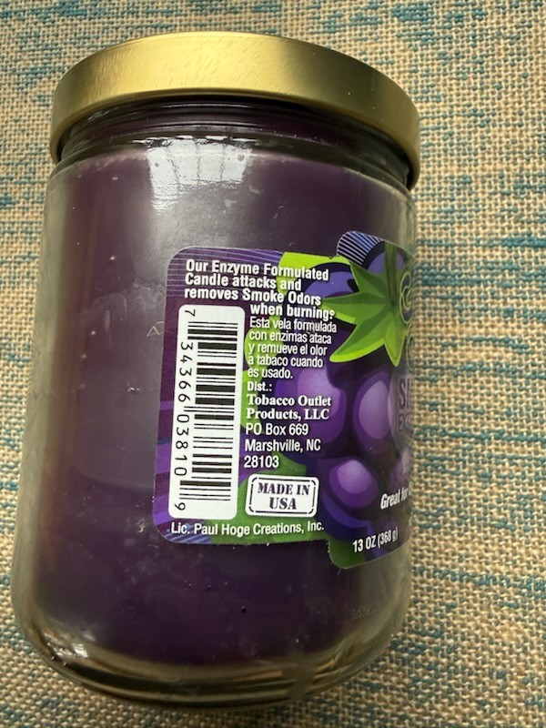 Candle Grape Scented Smoke Odor Exterminator 13 Ounces Purple Color