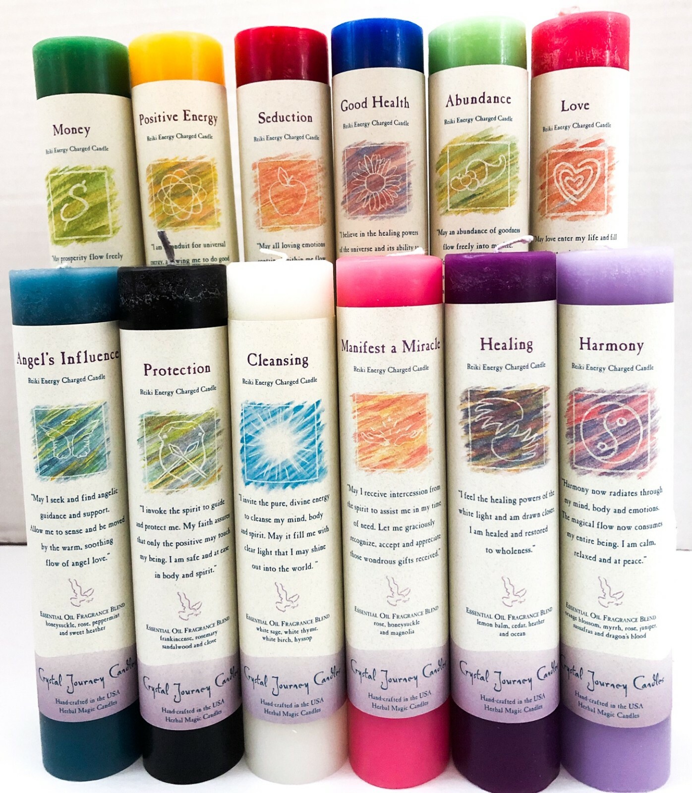 MONEY Crystal Journey Reiki Candle Herbal Magic Pillar – Free Ship