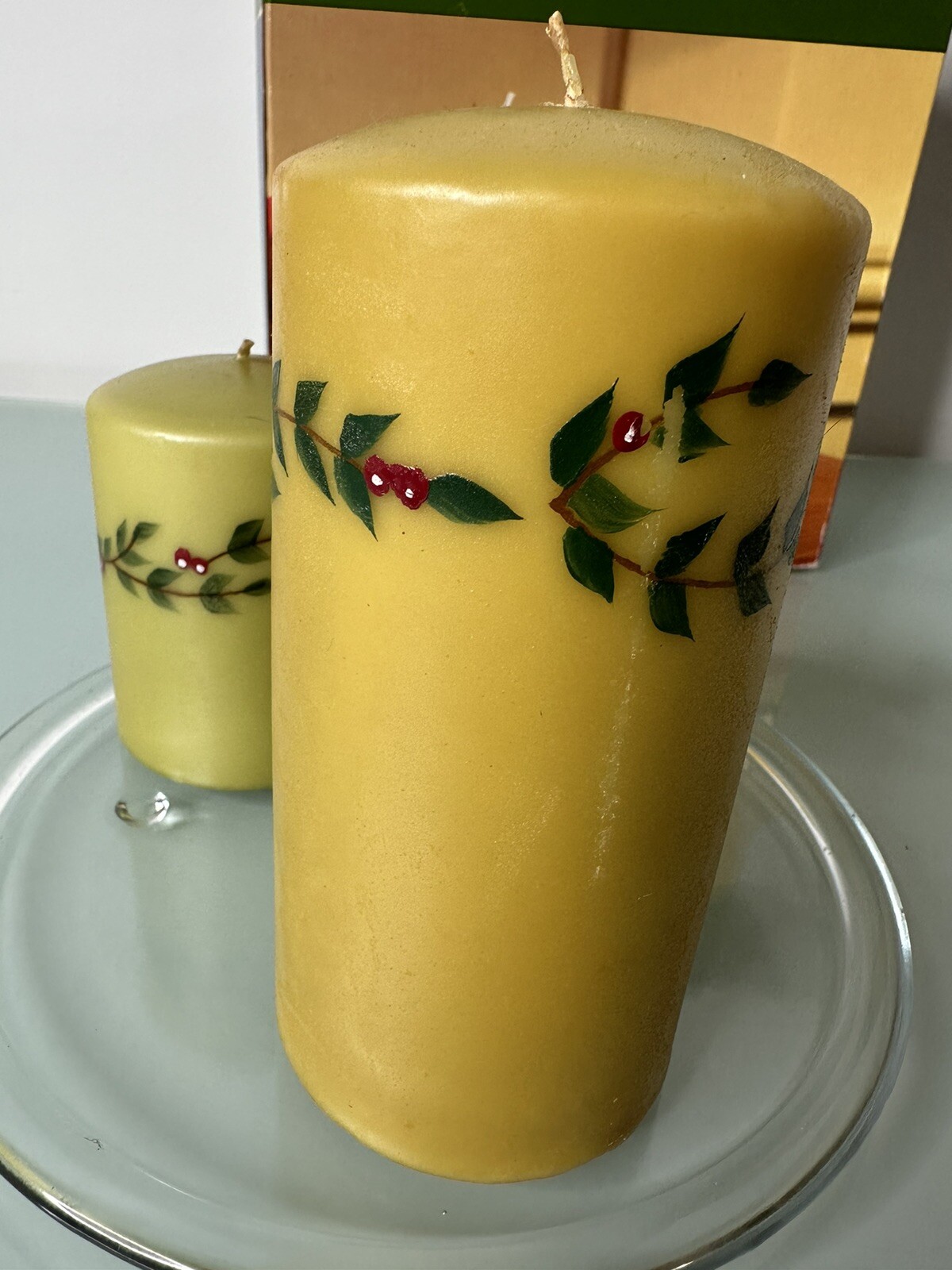 Candle Gift Set. Green Holly. Holiday Time. 3 Candle