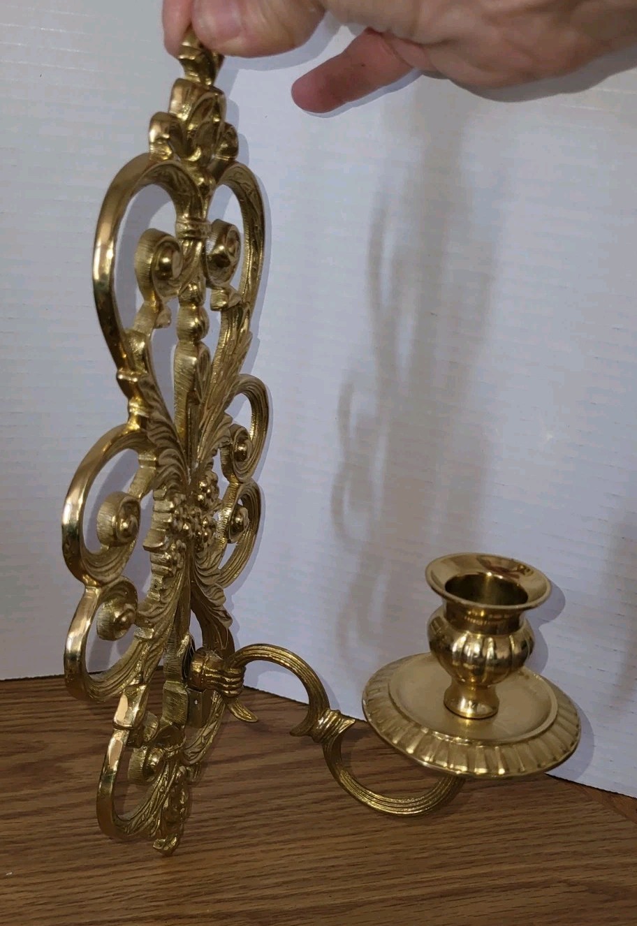 2 Gold Heavy Candle Sconces 12 Inch India