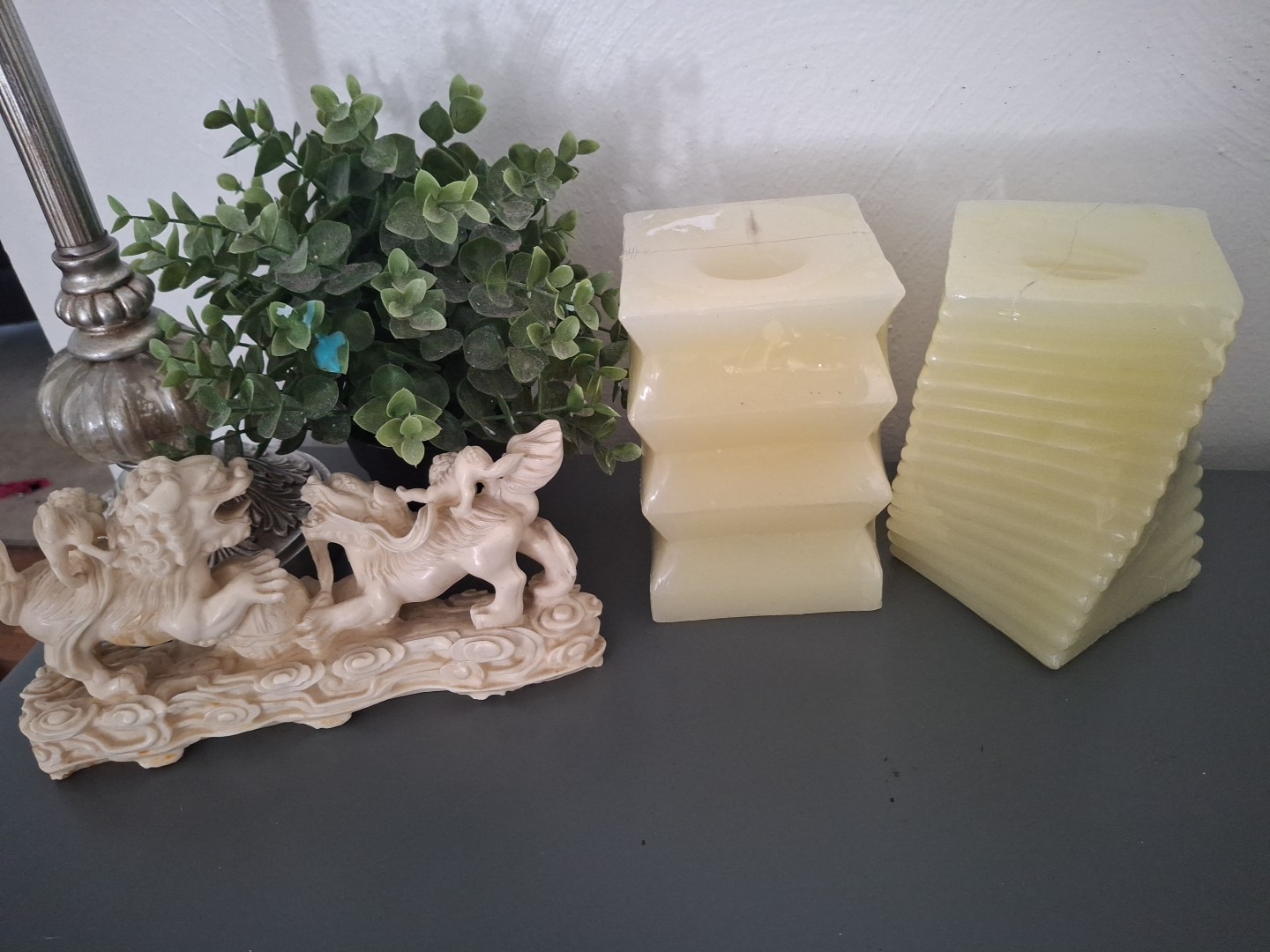 2 Flameless Candles New Yellow/Butter 6″x4″ Vanilla Scented Modern Abstract