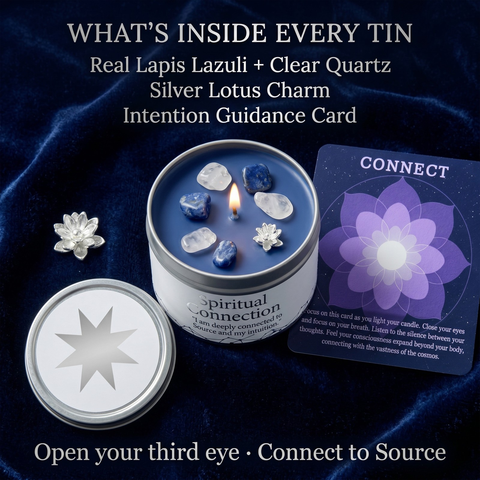 1 Pack EVODUCK Meditation Crystal Candle Lapis Lazuli Spiritual Gift 3 oz