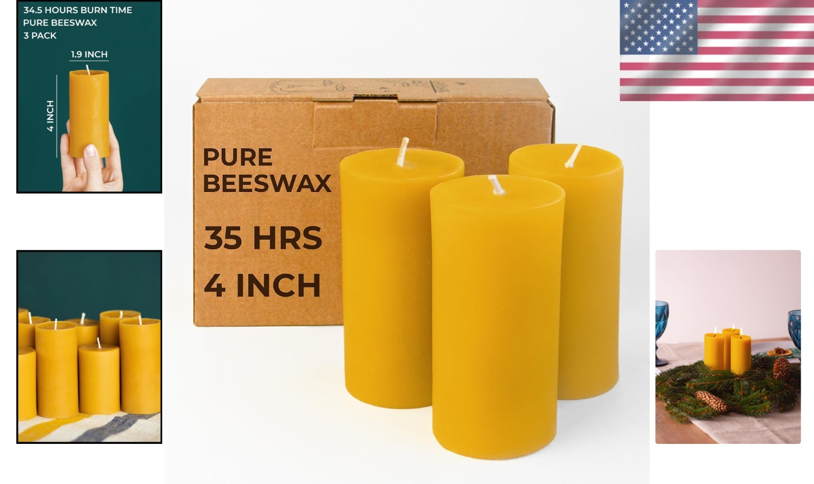 Elegant Beeswax Pillar Candles Set – 1.8×4 Inches, 34.5 Hours of Soothing Aromas
