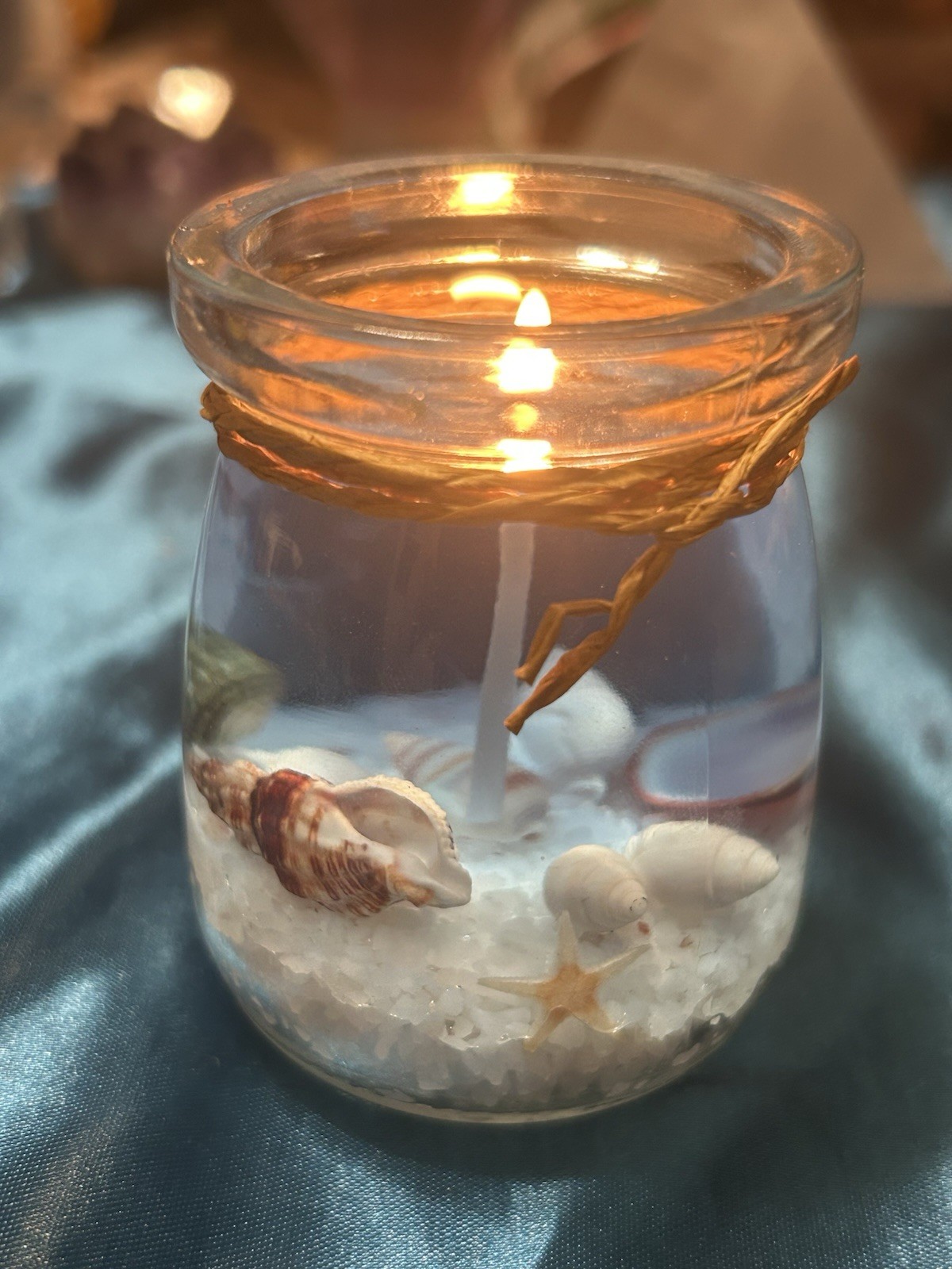 Handmade Ocean Florida Gel Candle Soy Wax Real Seashells, Sea Salt & Starfish