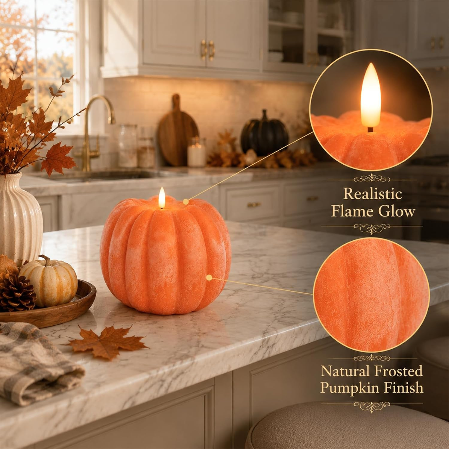 Fall Decorations for Home – Flameless Pumpkin Candles with Remote Timer, Realist