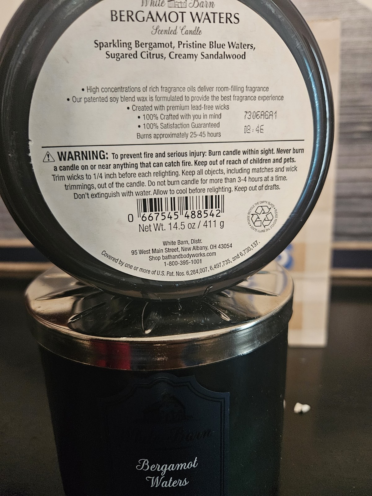 2 NEW White Barn Bergamot Water 3 Wick Scented Candle 14.5oz Bath And Body Works