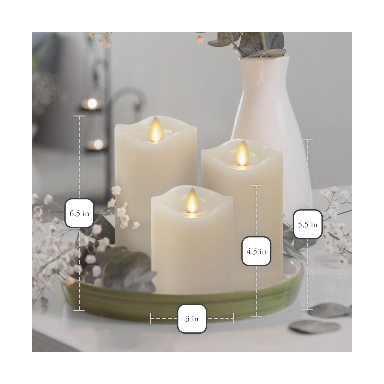 Matchless Candle Co. by Luminara Set of 3 (3″ x 4.5″,5.5″,6.5″) Flameless LED…