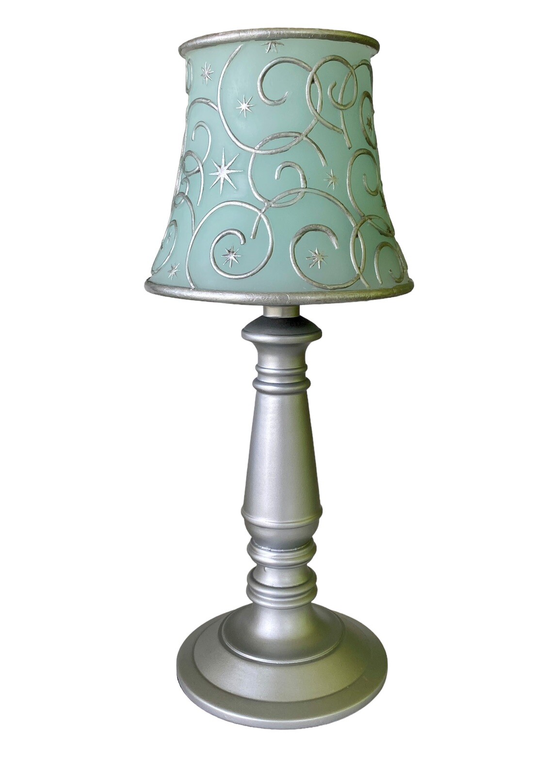 Battery Operated Candle Lamp Silver Tone Bedroom Nightstand New MIB Safe Light