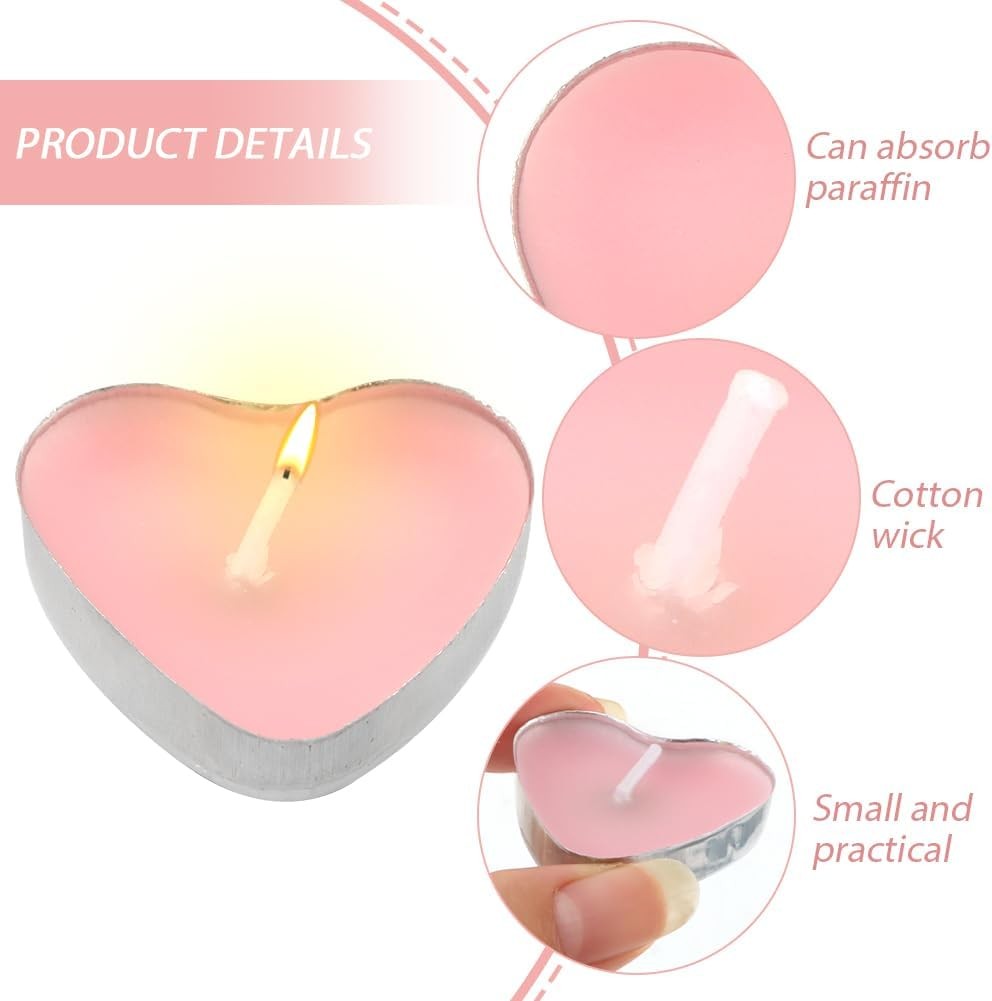 50PCS Pink Heart Shaped Unscented Tea Light Candles 1.5-2 Hour Wedding Decor