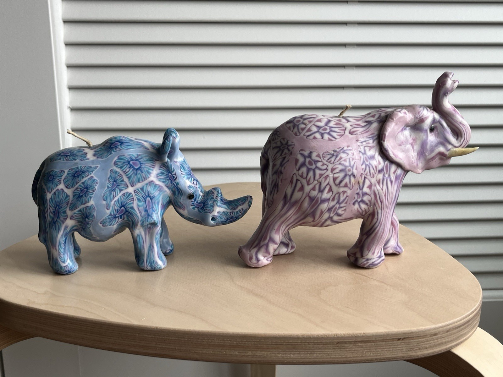 Vtg Swazi Candle Elephant Rhino Millefiori Wax Art African Animals Lot Of 2