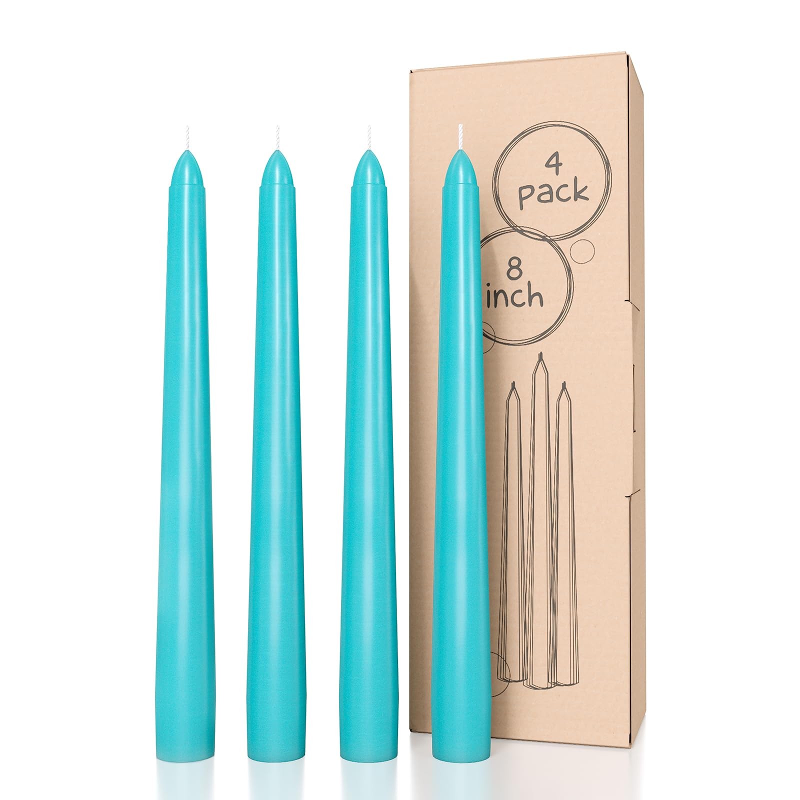 4 PCS 8 Inch Turquoise Taper Candles Dripless Long Burning Candlesticks