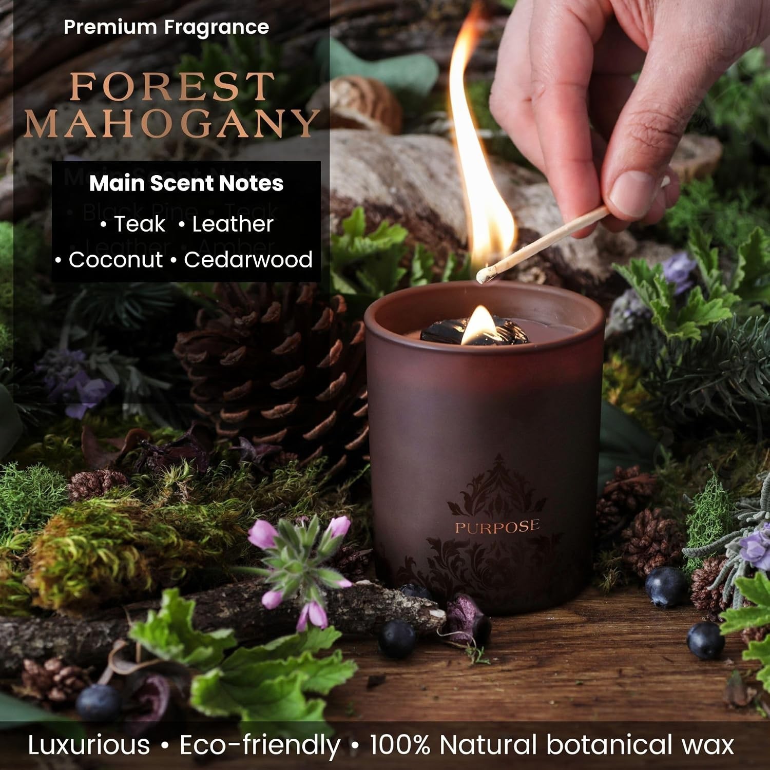 Luxury Forest Mahogany Empowerment Candle with Black Tourmaline Crystals – 7.4oz
