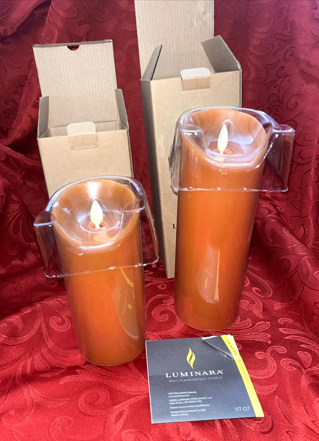 Luminara Orange Pillar Graduating Candle Set of 2 NEW IN BOX