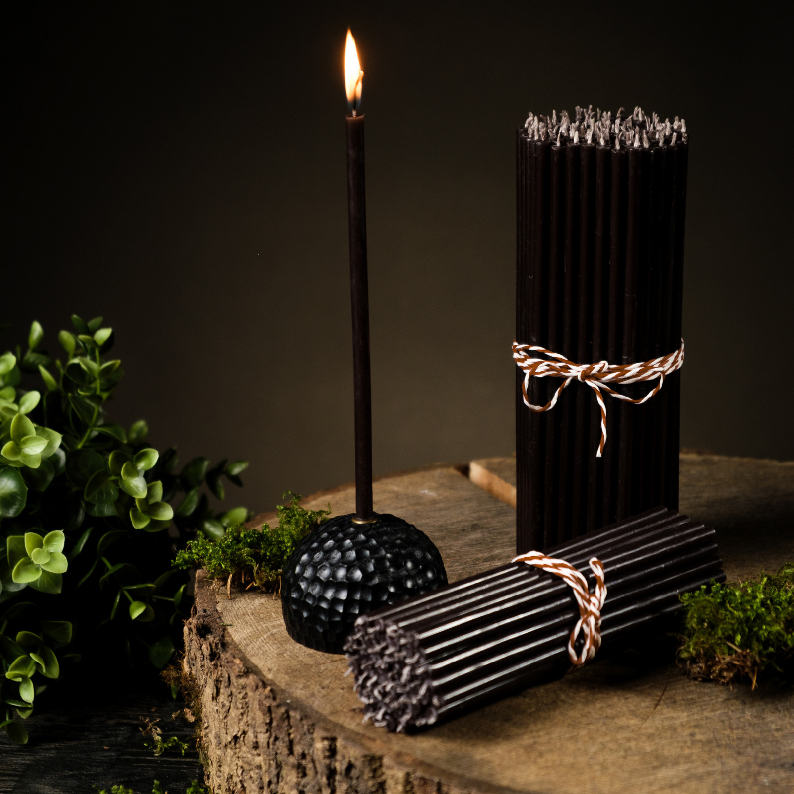 Black Beeswax Taper Candles 6.3″ Thin Taper 0.2″ Church Orthodox (25-700) Pack