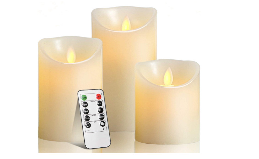 LED Candles Flameless Real Wax Pillar Remote Control Realistic Candle Set 3 Pack